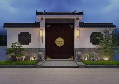 中式庭院门3D模型下载